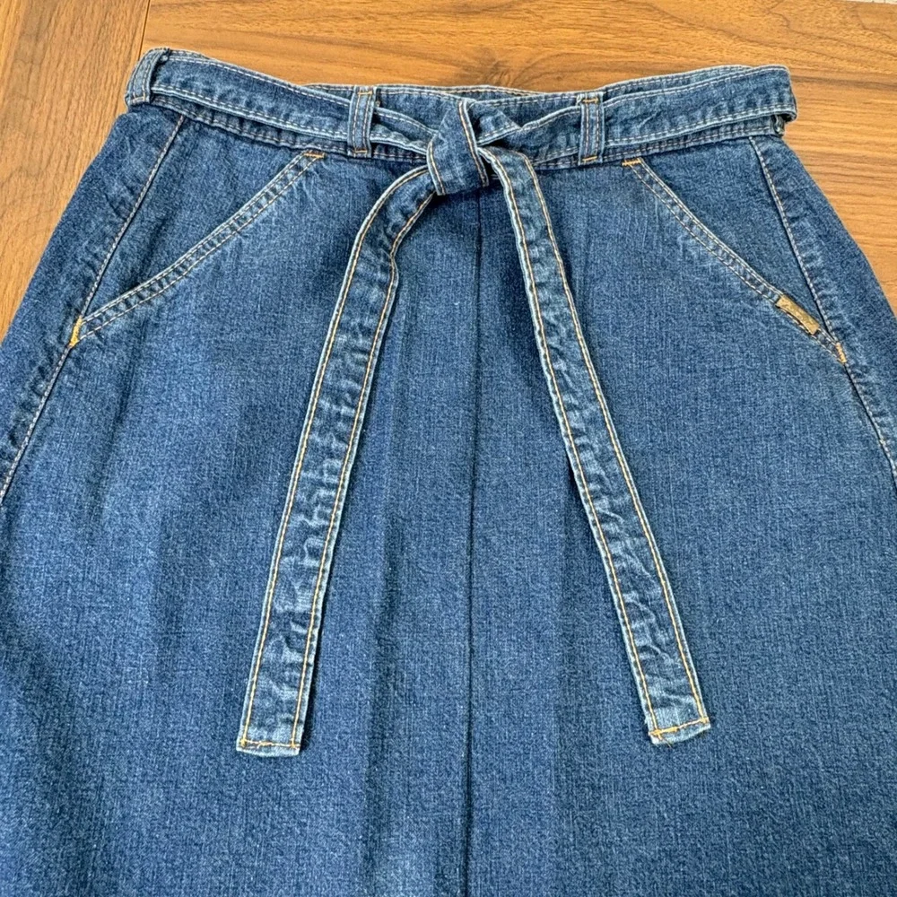 Vintage 70s Levi's Orange Tab Jean Denim Wrap Skirt 27 Blue Belted Midi A‎ Line